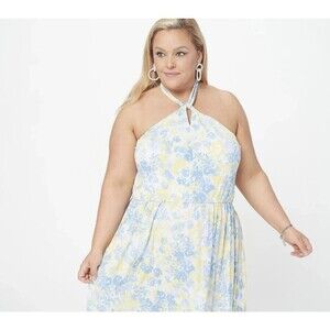 J Jason Wu Regular Halter Maxi Dress Soft Yellow XL Women Spring Summer